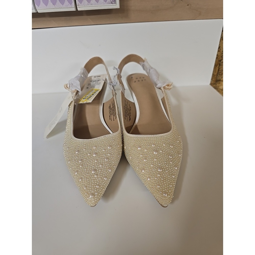 Women's Milan Pearl Slingback Heels - A New Day Size 8.5 New Ivory
